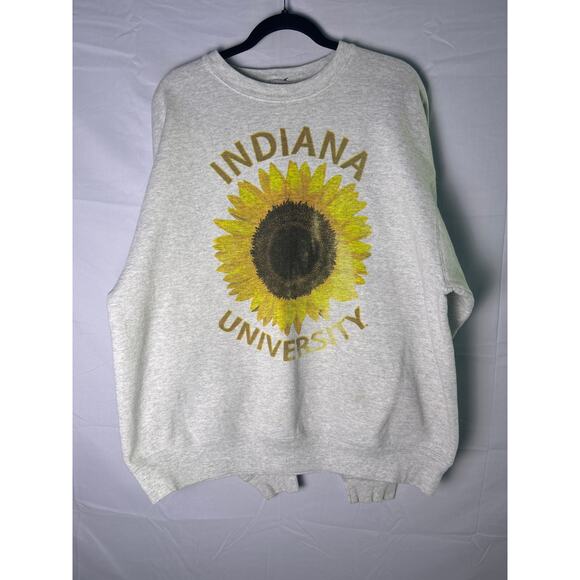 90s Fruit of the Loom Indiana University Sunflower Gray Crewneck Sweatshirt XL - Picture 1 of 3